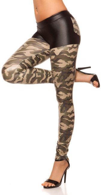 Sexy KouCla shinny leggings with pockets Army